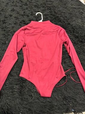 love J Long-Sleeve Mock Neck Bodysuit in Deep Pink